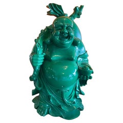 Massive Vintage Green Resin "Happy Buddha" Sculpture