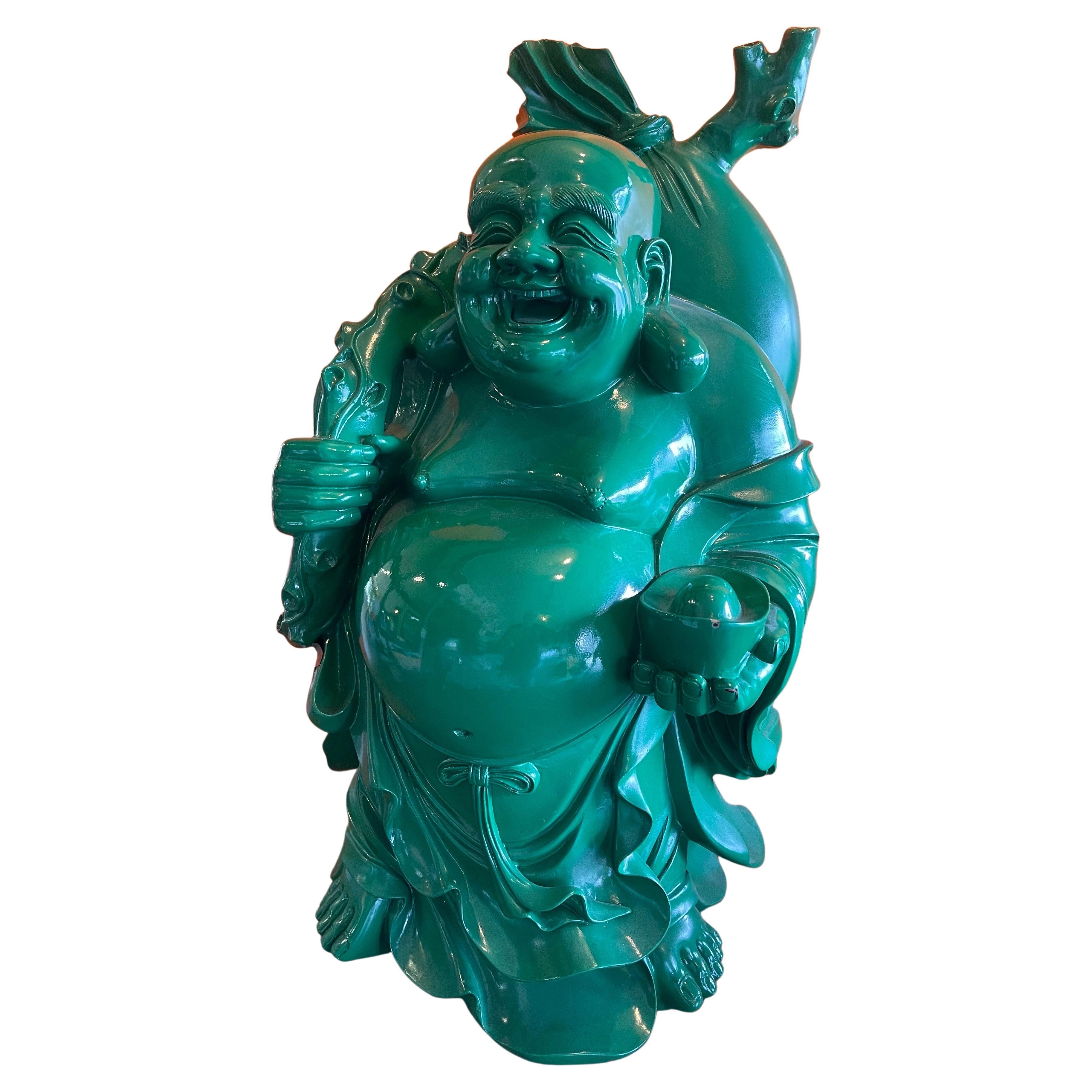 Grande sculpture en résine verte « Bouddha heureux » vintage en vente