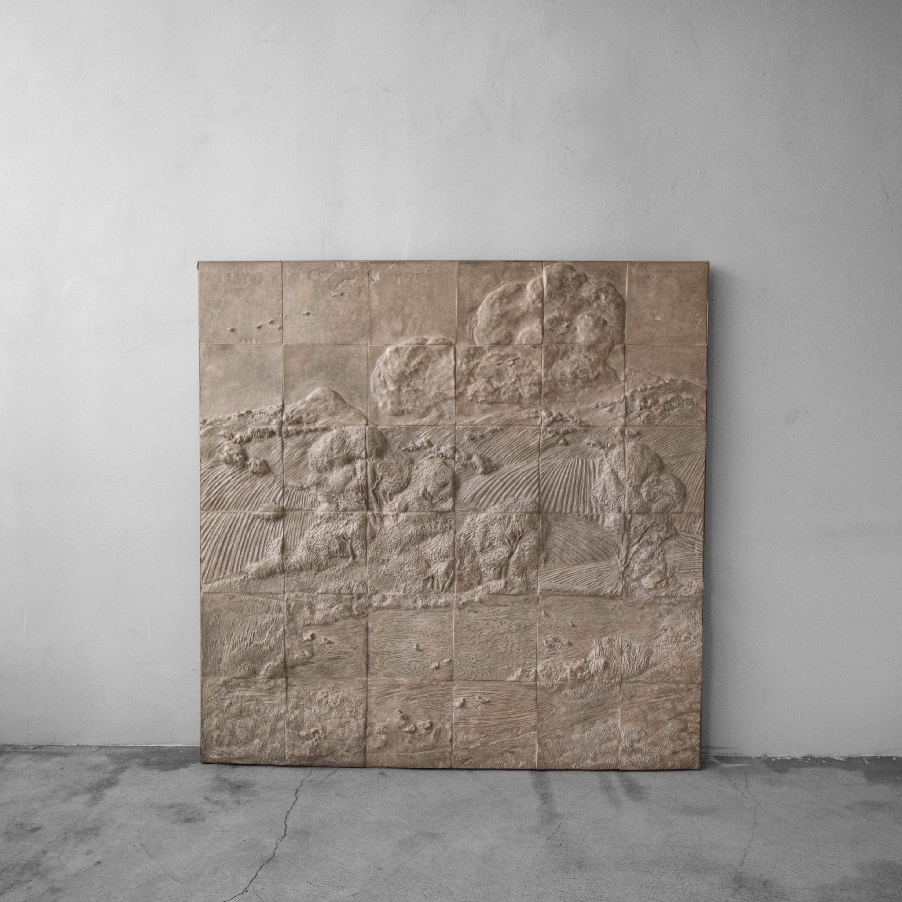 Incredible. There are no words to describe this piece. At almost 5 ft. square, it is very large. It is composed of 36 intricately, handcrafted relief art tiles arranged to form a beautiful, abstract landscape. This is the epitome of art, it would