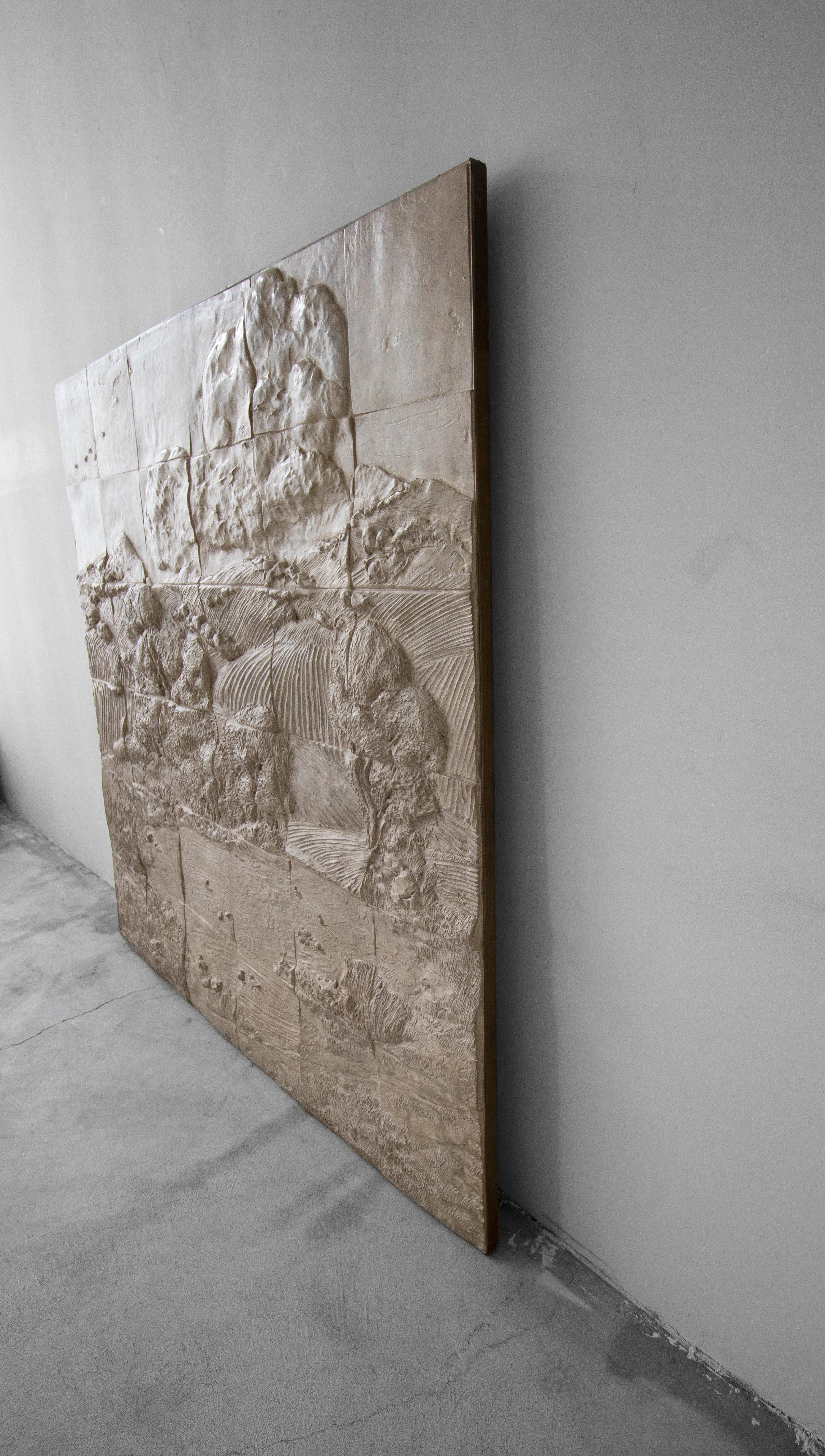 Appliqué Massive Vintage Italian Landscape Relief Art Tile Wall Hanging
