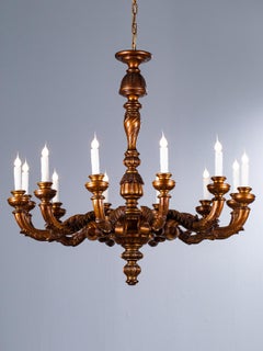 Massive Vintage Italian Twelve Arm Giltwood Chandelier, circa 1920