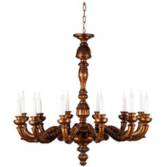 Massive Used Italian Twelve Arm Giltwood Chandelier, circa 1920