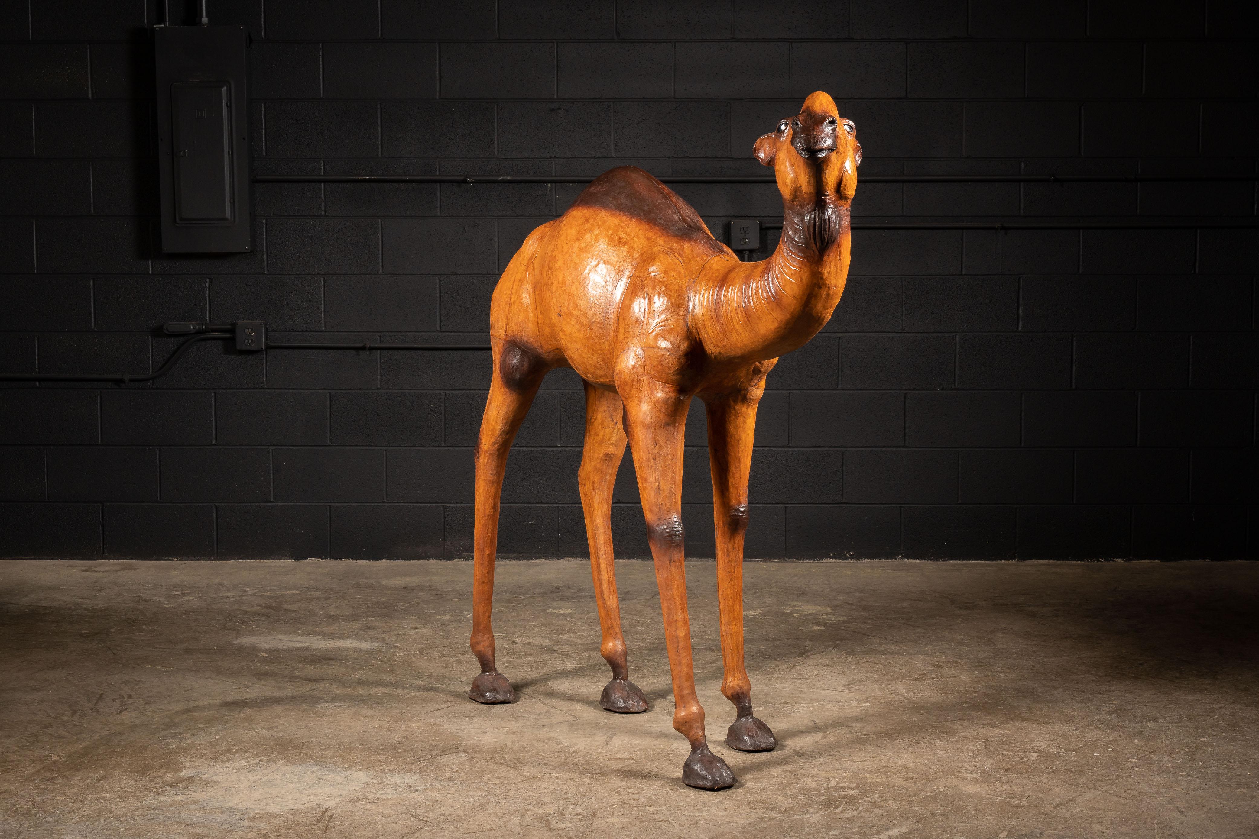 Folk Art Massive Vintage Leather Camel For Sale