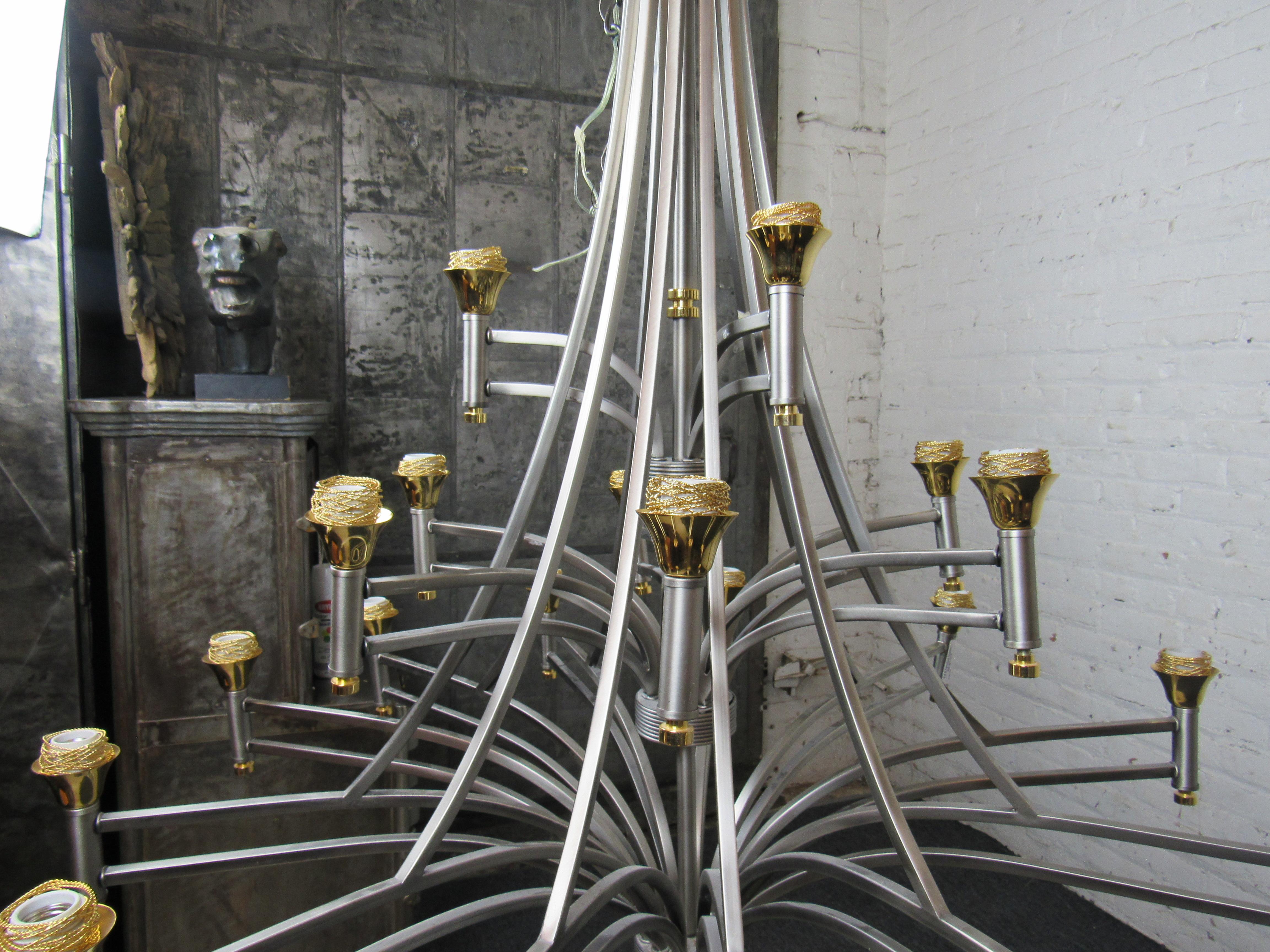 Massive Vintage Metal Chandelier In Good Condition For Sale In Brooklyn, NY