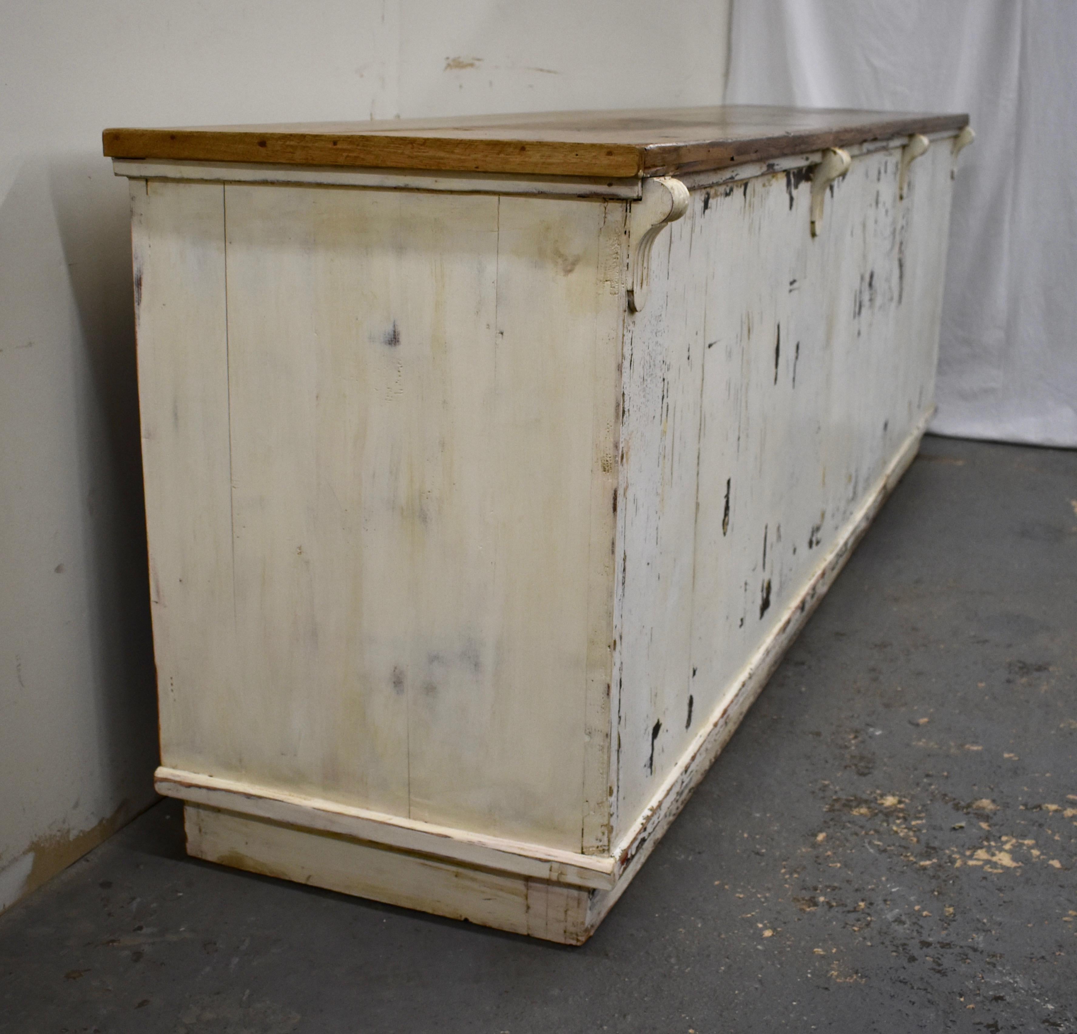 Massive Vintage Painted Pine and Oak Store Counter 7