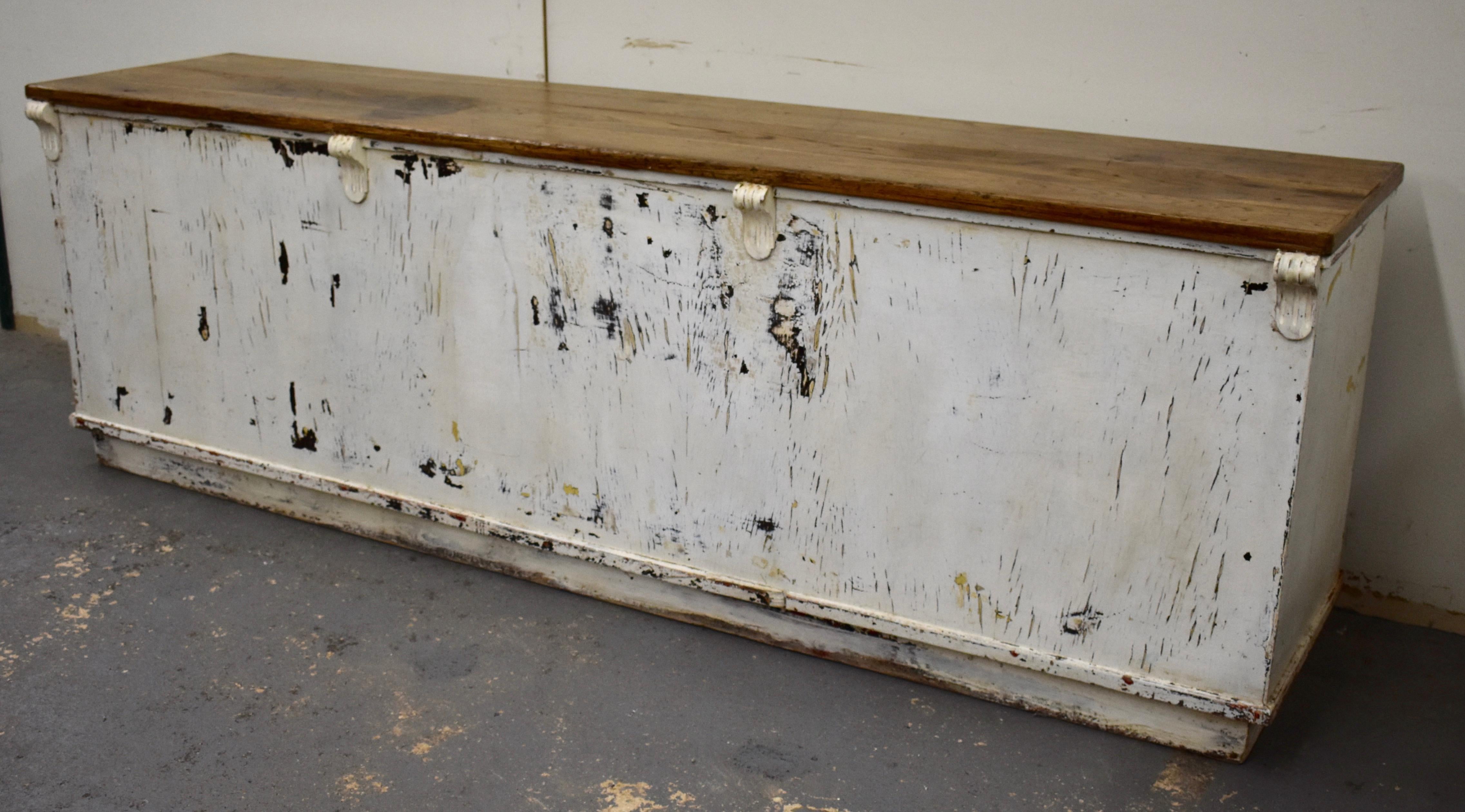 Massive Vintage Painted Pine and Oak Store Counter 10