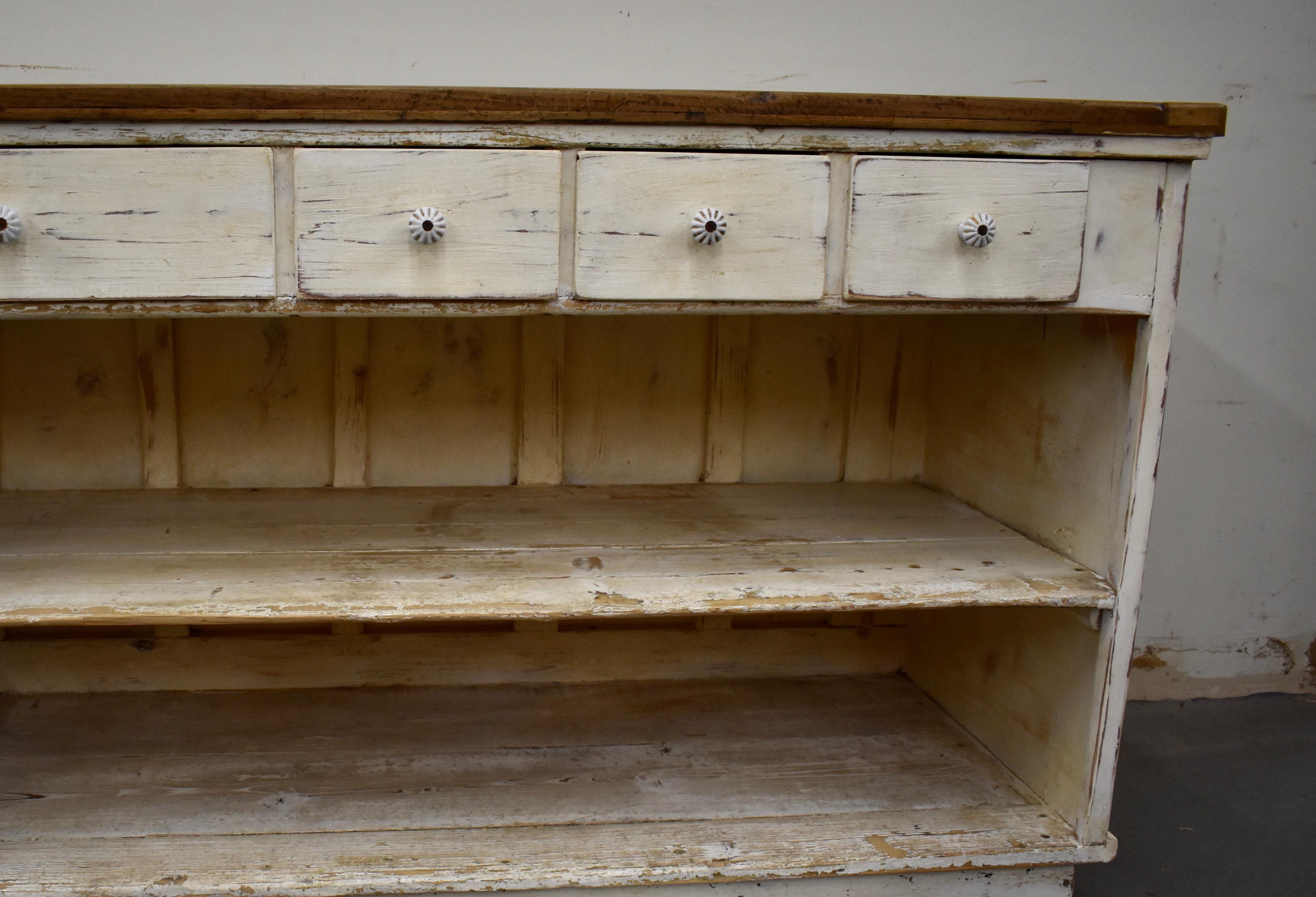 Massive Vintage Painted Pine and Oak Store Counter 3