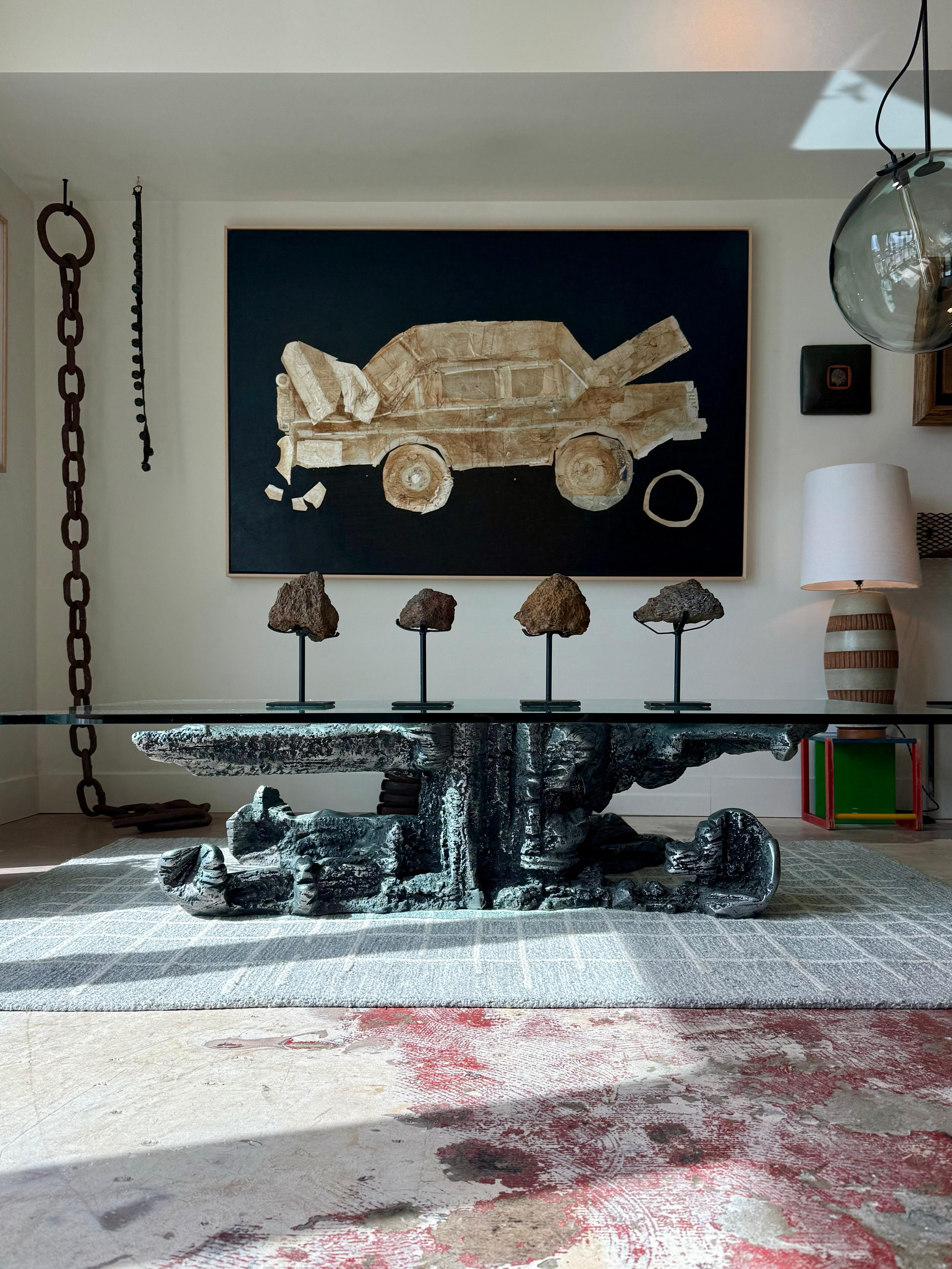 Massive table basse vintage sculpturale en fonte d'aluminium - Style Jan De Swart en vente 2