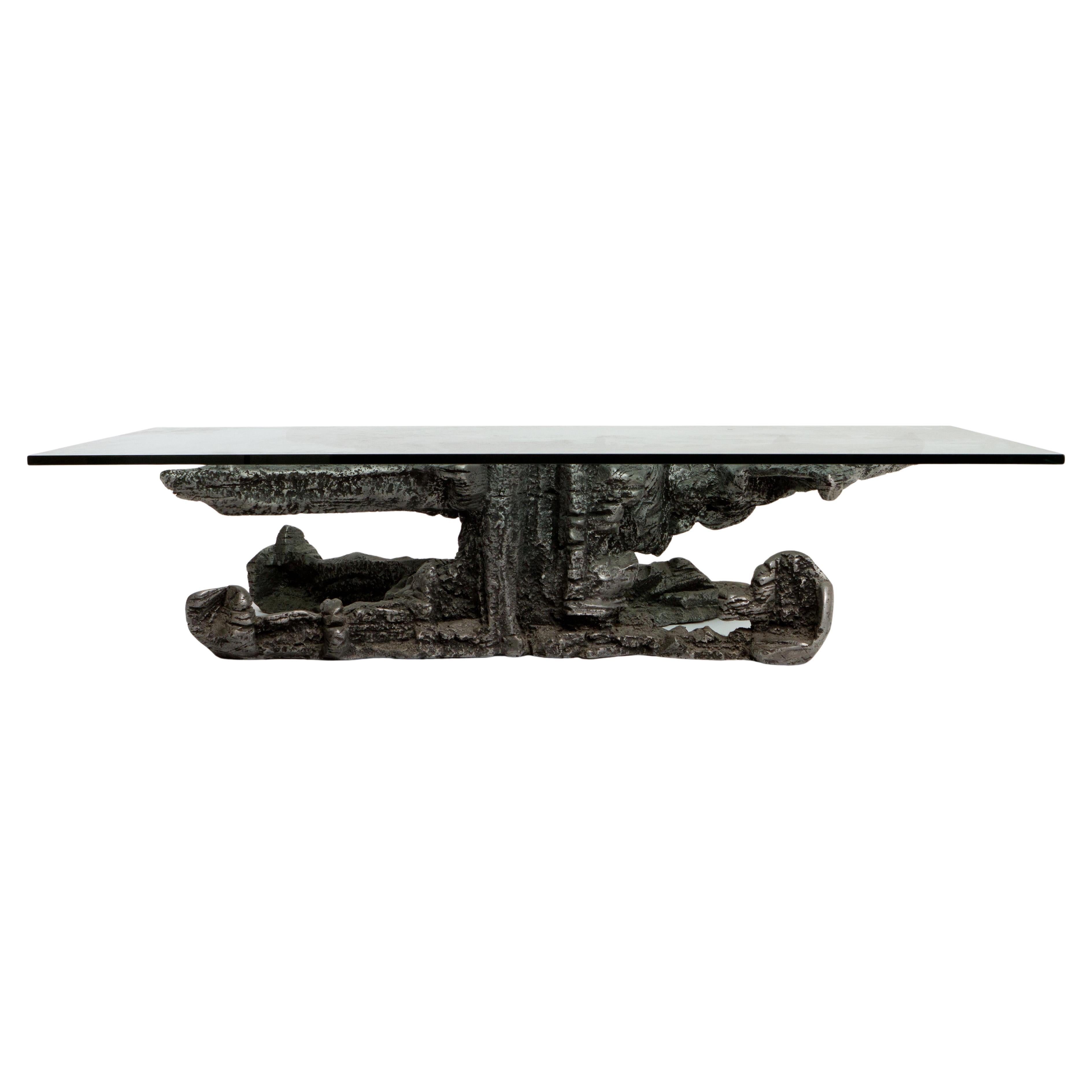 Massive table basse vintage sculpturale en fonte d'aluminium - Style Jan De Swart en vente