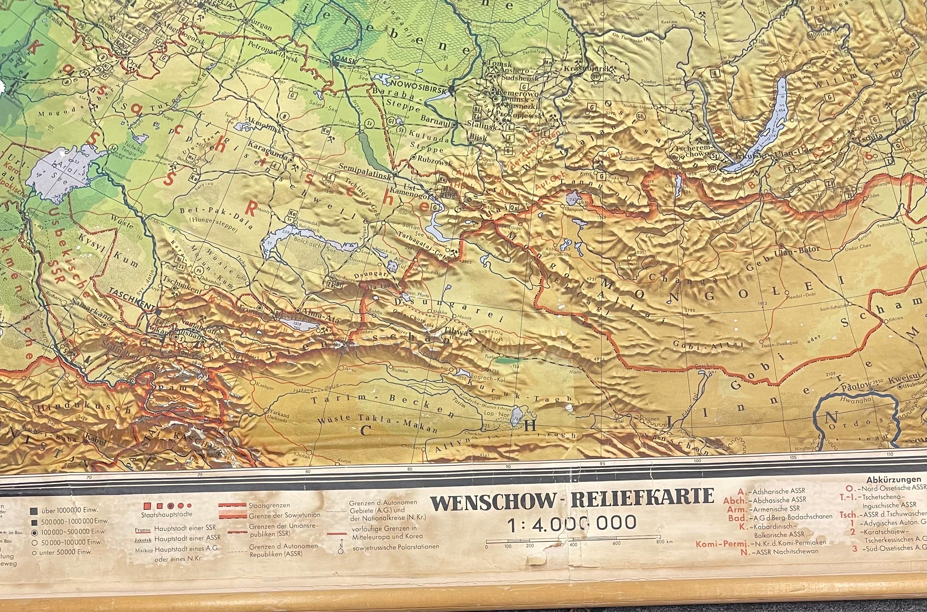 Wood Massive Vintage Wall Map of the Soviet Union 'Sowjetunion' by Karl Wenschow For Sale