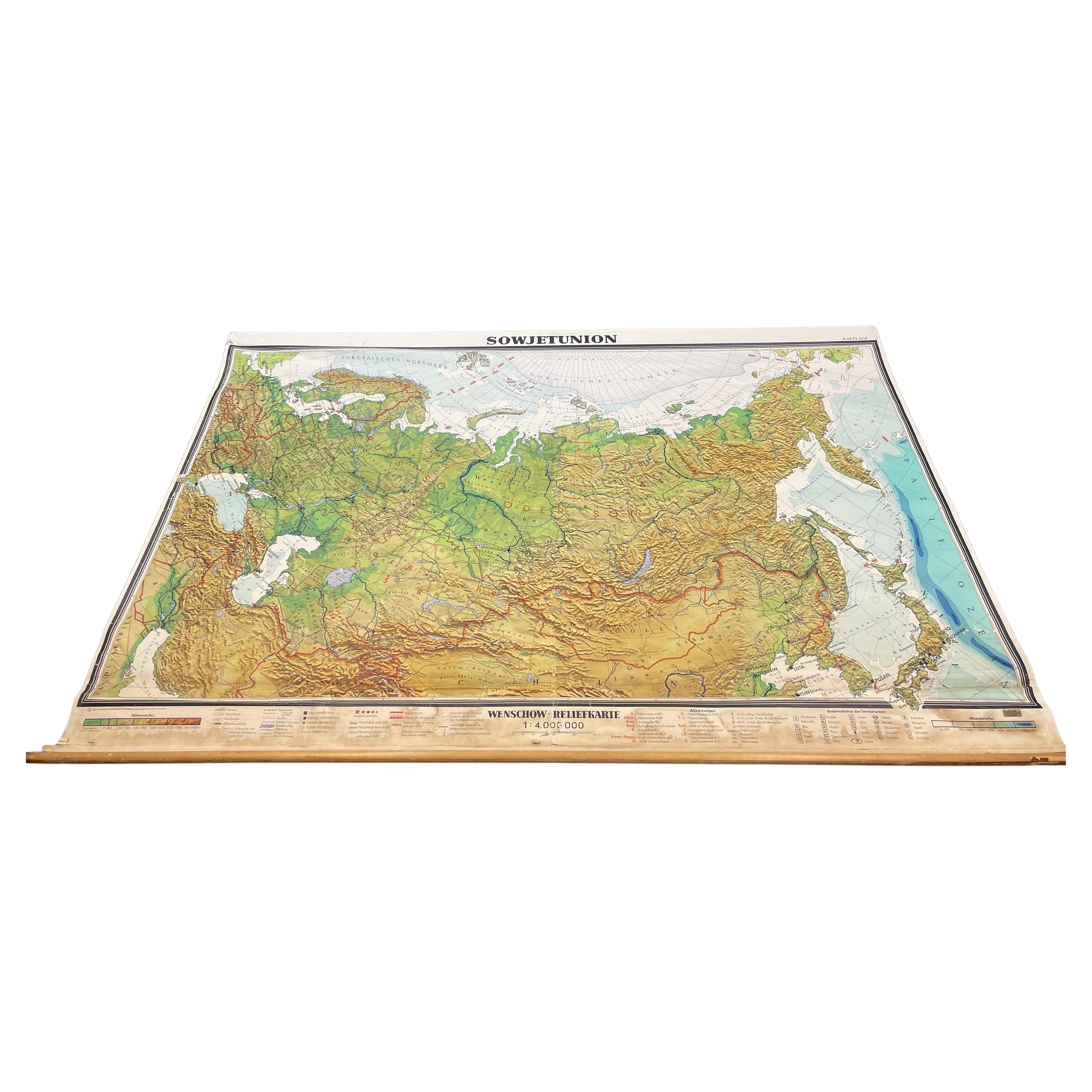 Massive Vintage Wall Map of the Soviet Union 'Sowjetunion' by Karl Wenschow For Sale