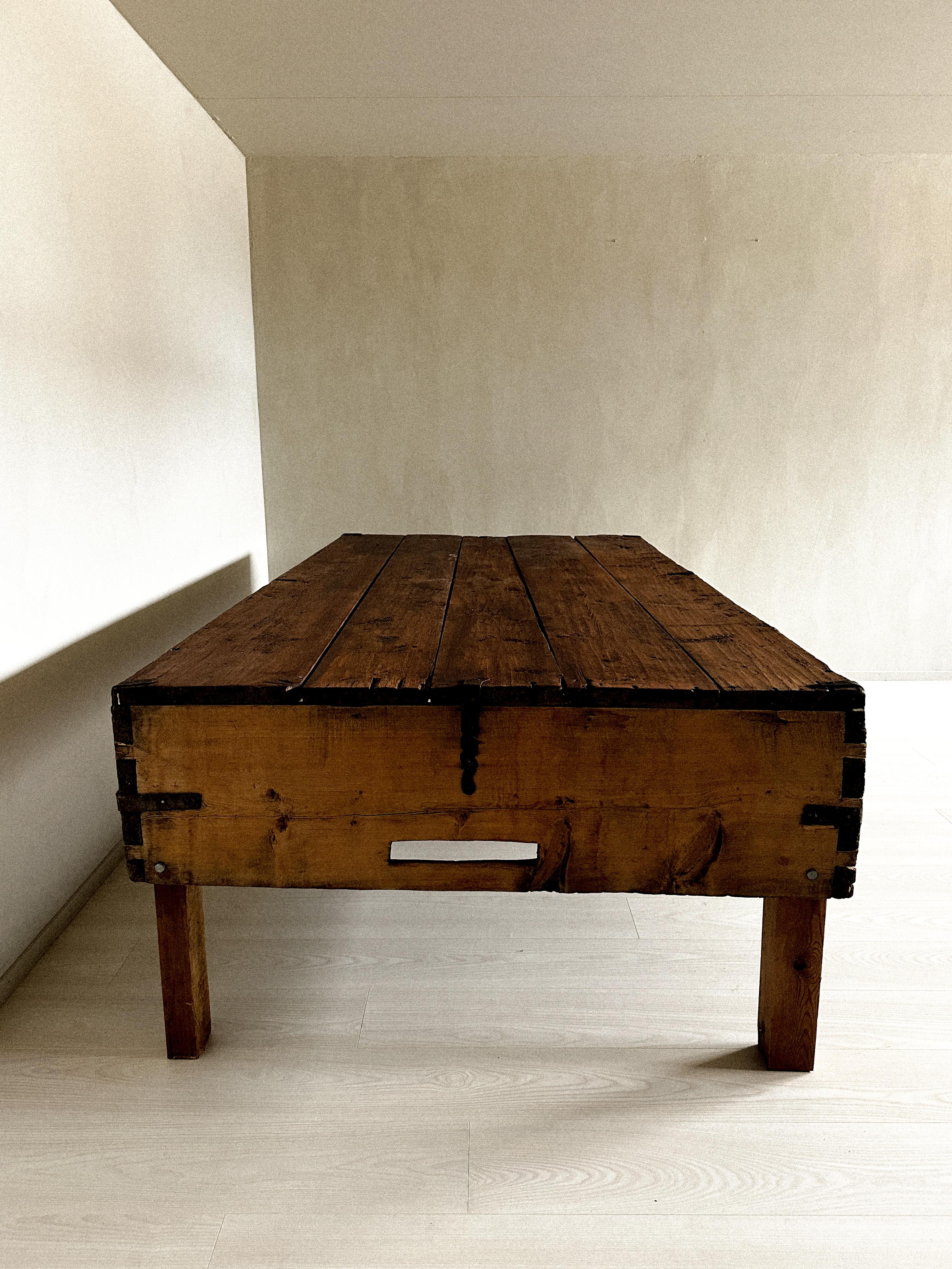 Pine Massive Wabi Sabi Wooden Console, Anonymous, Norway, 1800s For Sale