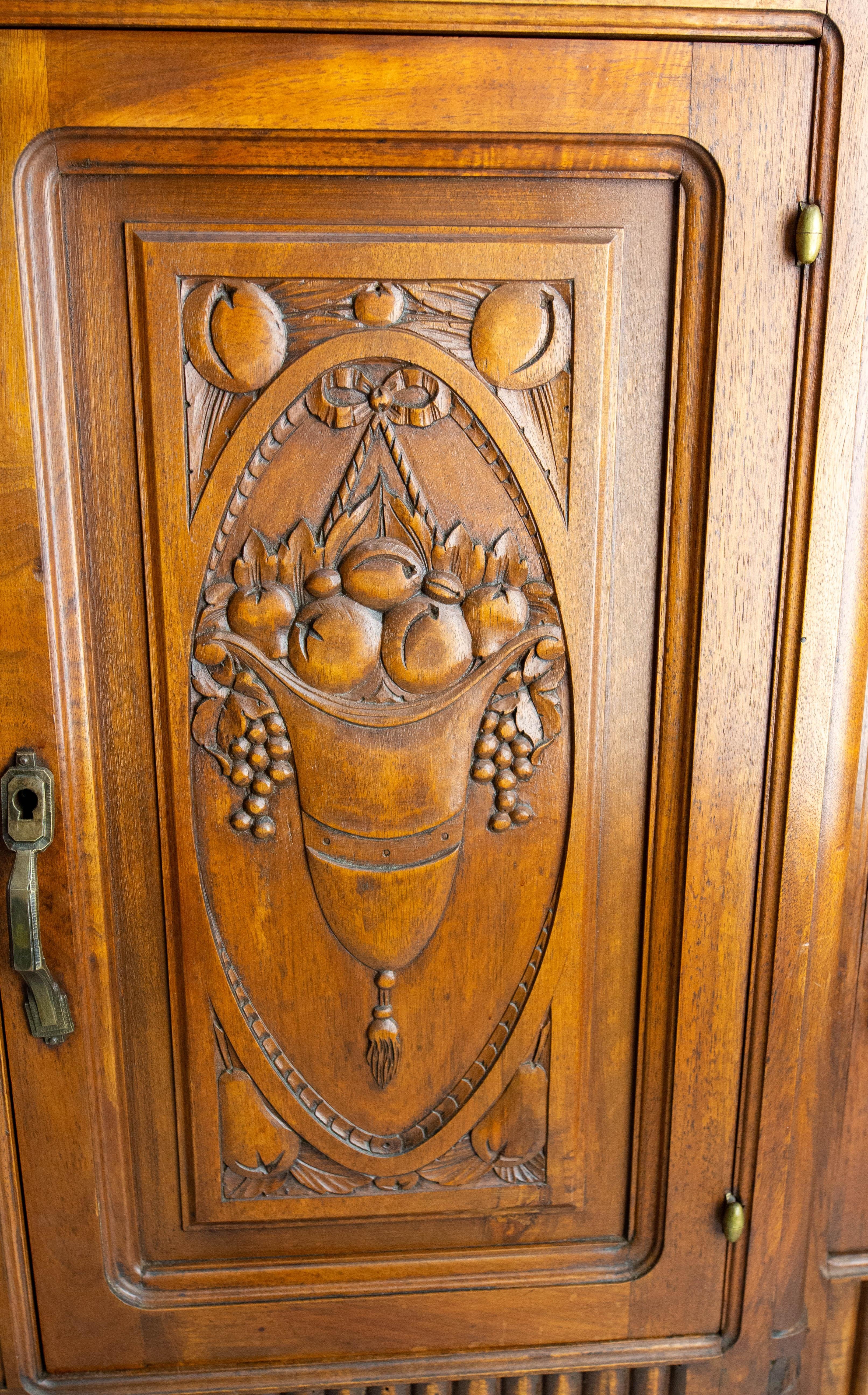 Massive Walnut and Calacatta Marble Top Credenza Sideboard French Buffet, c 1920 For Sale 4