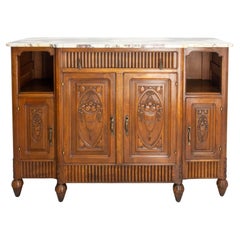 Anrichte/ Sideboard aus massivem Nussbaumholz und Calacatta-Marmor mit Marmorplatte, Französisches Buffet, um 1920