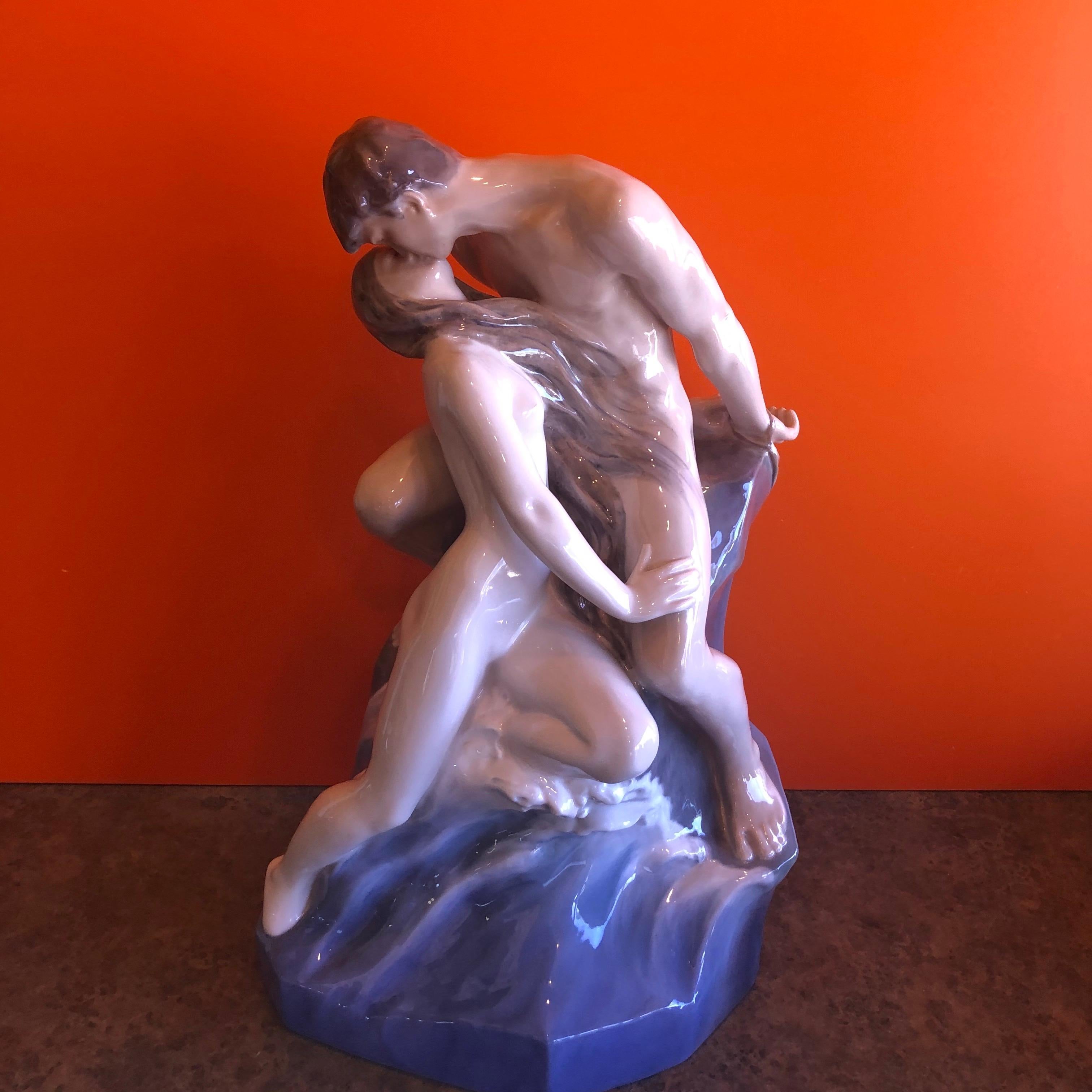 Massive Wave & Rock Porcelain Sculpture by Theodor Lundberg for Royal Copenhagen In Good Condition In San Diego, CA