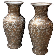Massive & Well-Executed Pair of Chinese Palace Vases W Gilt Floral Decoration