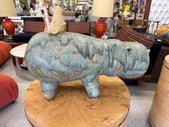 Massive Whimsical Pottery Hippo With Bird