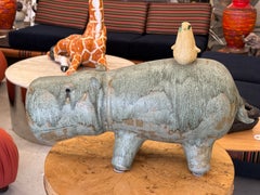 Massive Whimsical Pottery Hippo With Bird