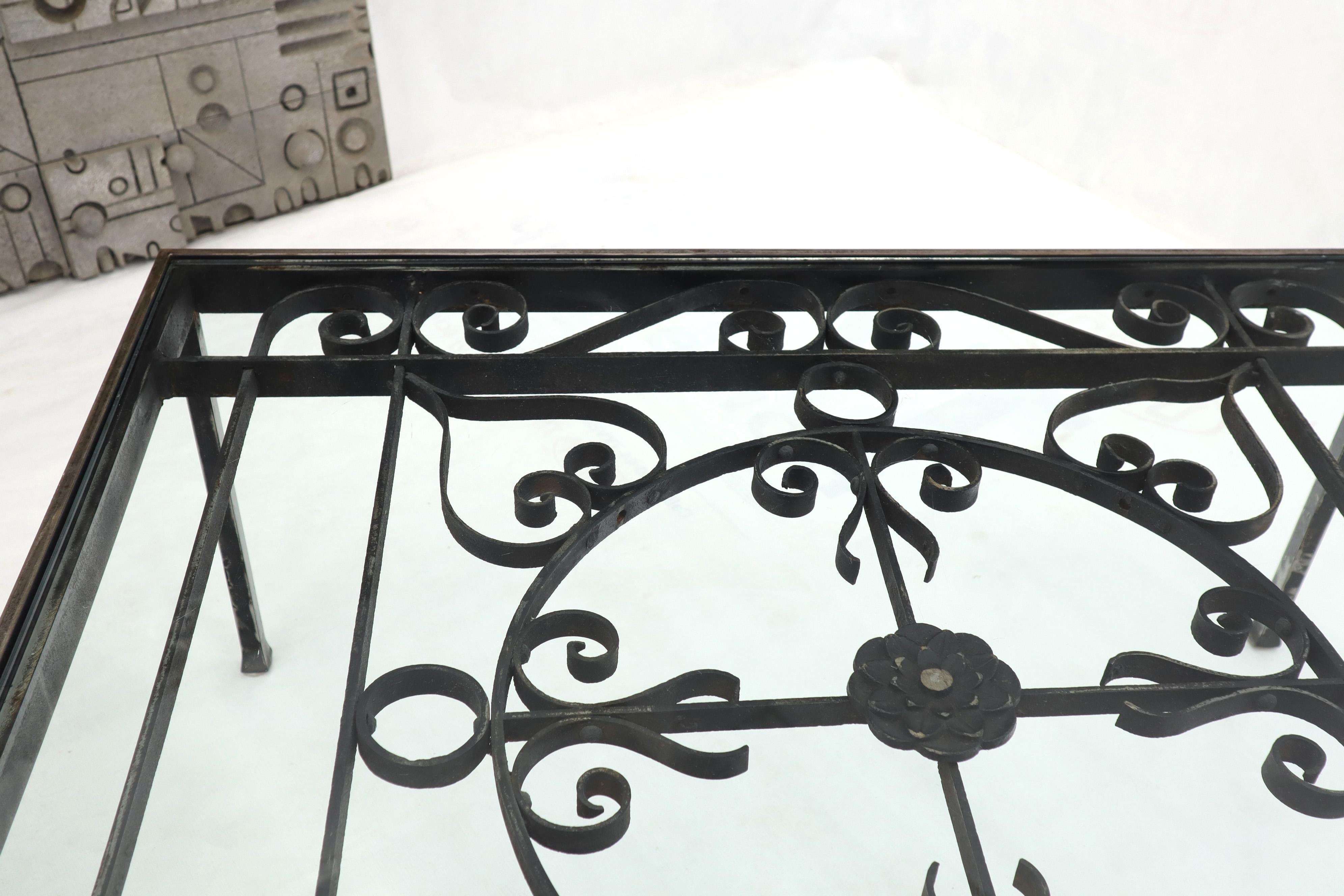 Massive Wide Rectangle Glass Top Wrought Iron Coffee Center Table 1