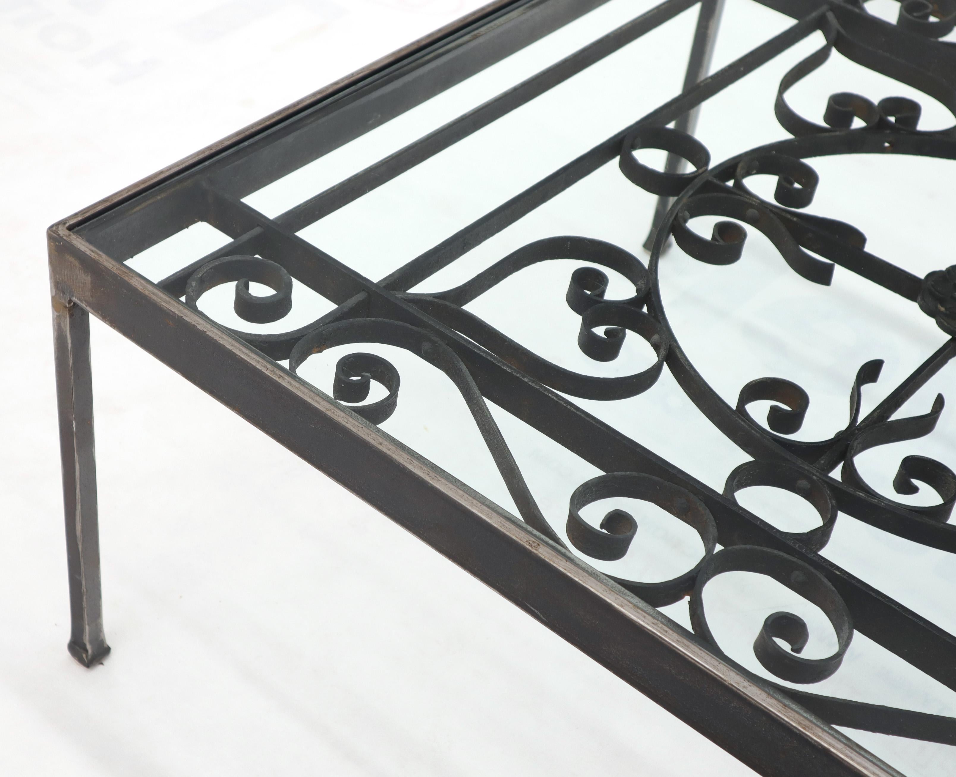 Unknown Massive Wide Rectangle Glass Top Wrought Iron Coffee Center Table