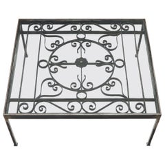 Massive Wide Rectangle Glass Top Wrought Iron Coffee Center Table