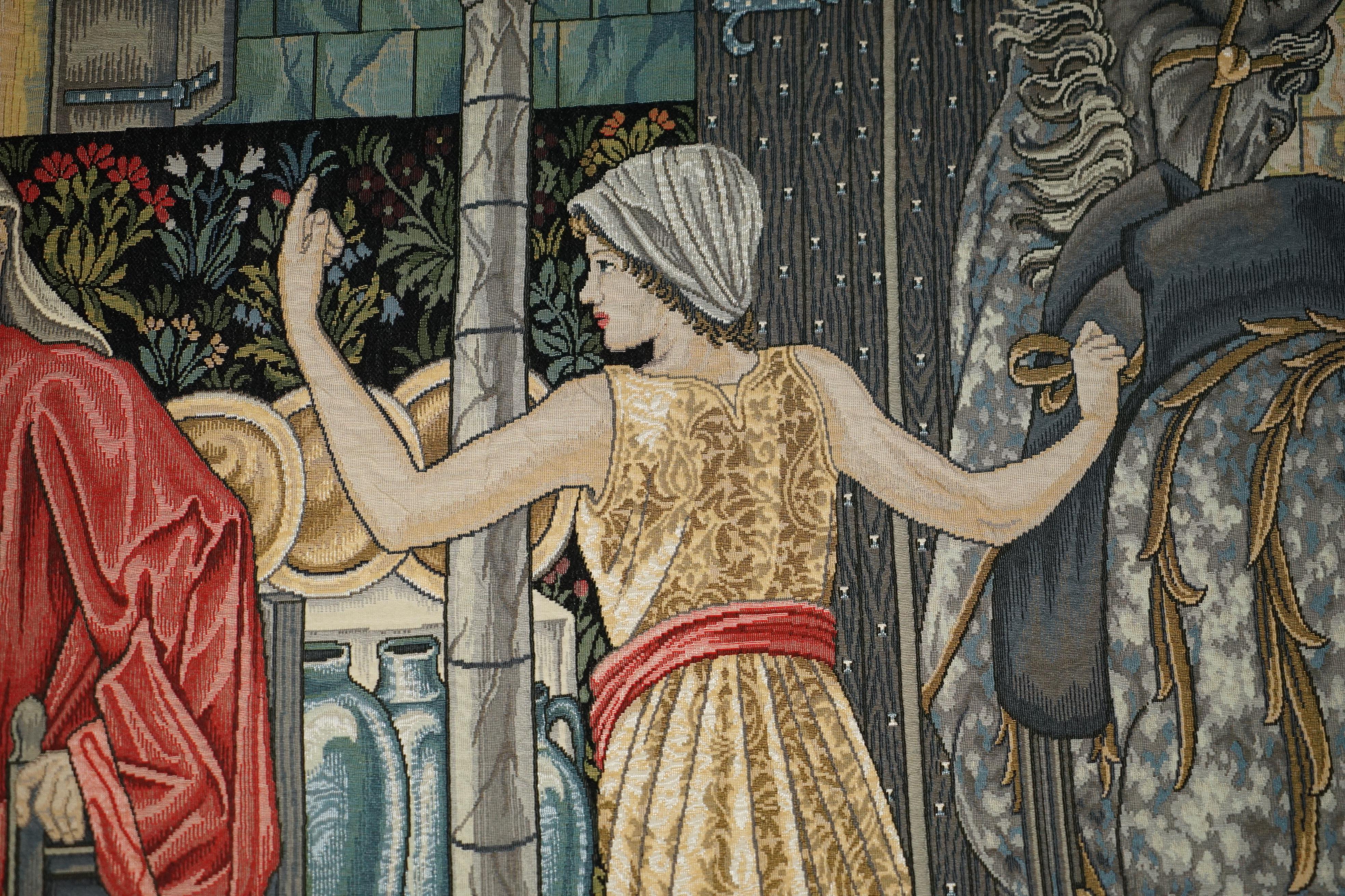MASSiVE WILLIAM MORRIS GRAIL TAPESTRY SUMMONED TO THE QUEST BY A STRANGE DAMSEL 7