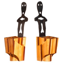 Massive Wood and Metal Pair of Artistic Chairs