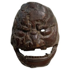 Massiver antike japanische Noh-Dramenmaske einer Demone aus Holz