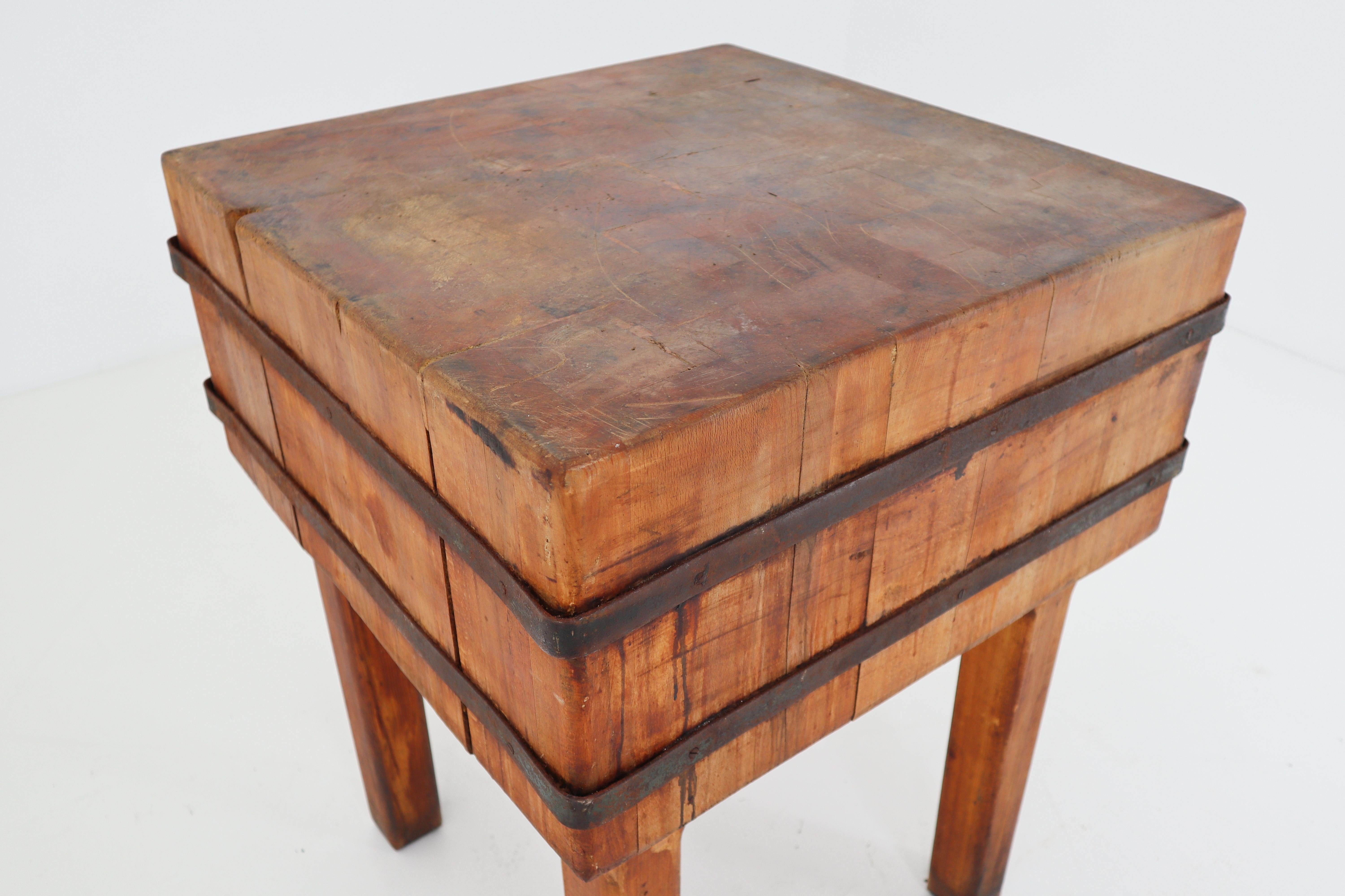 20th Century Massive Wood Butcher Block Table, Vienna, 1930s