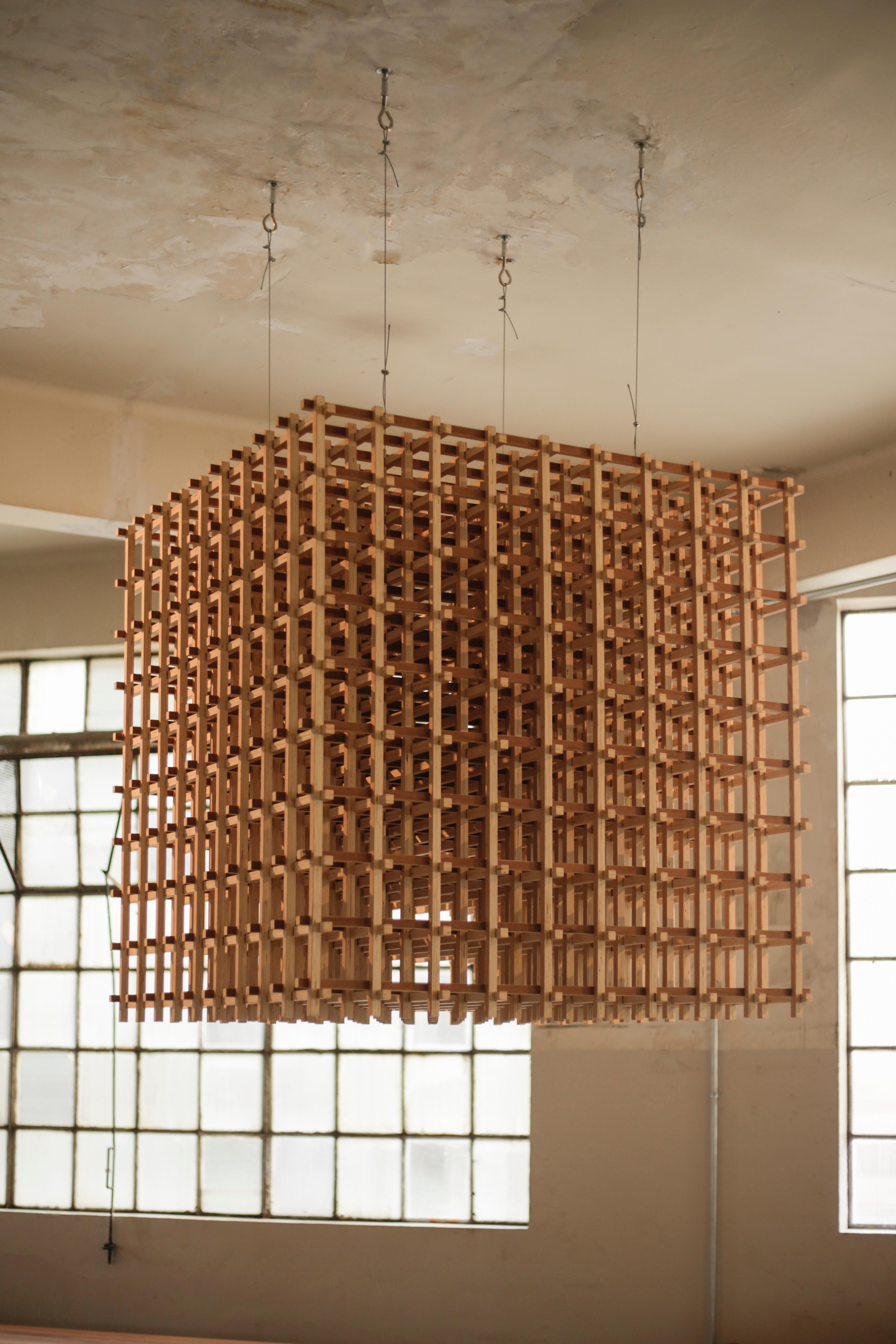 Hand-Crafted Massive Wooden Ceiling Pendant, Unique Design Piece For Sale