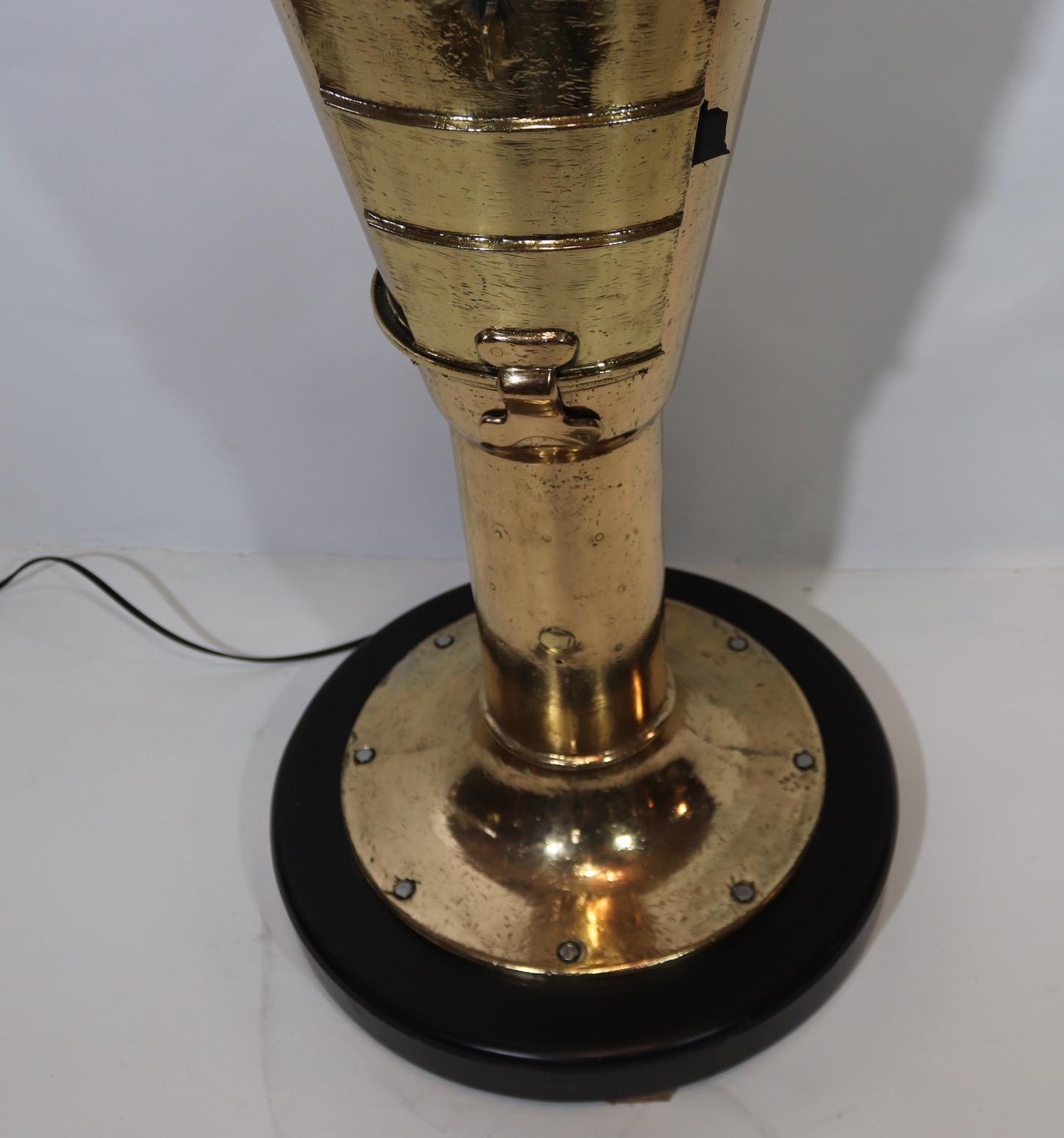 Outstanding World War I United States Navy highly polished ships binnacle. Fitted with a gimbaled compass by Kelvin White of Boston. Interior is painted white and recently wired for illumination. This unit glows like solid gold. Quite rare, circa