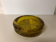Massive Yellow Glass "Leo the Lion" Zodiac Ashtray by Blenko