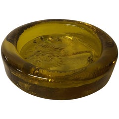 Massive Yellow Glass "Leo the Lion" Zodiac Ashtray by Blenko