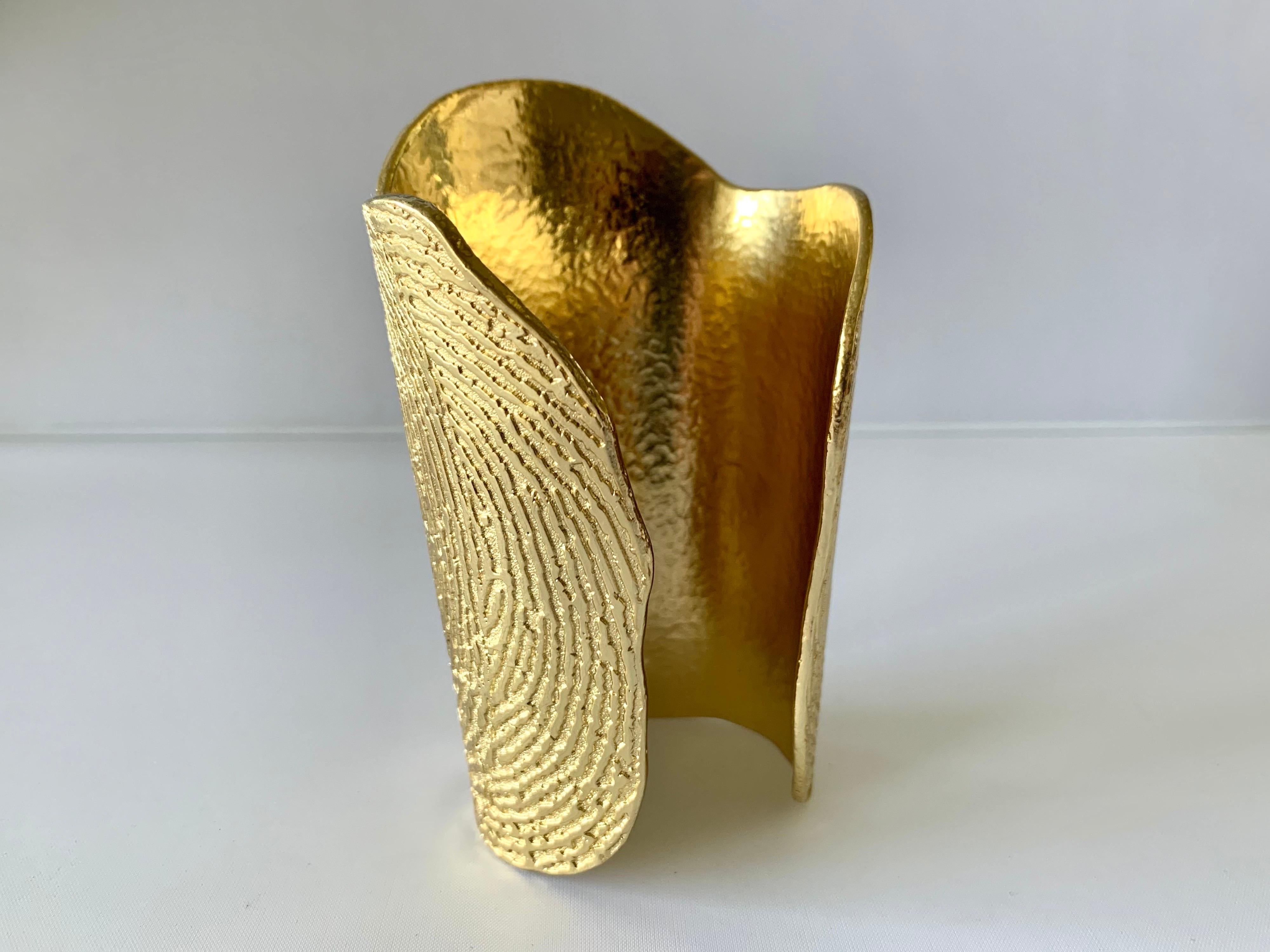 Massive Yves Saint Laurent Gold Print Cuff Bracelet  In Excellent Condition In Palm Springs, CA