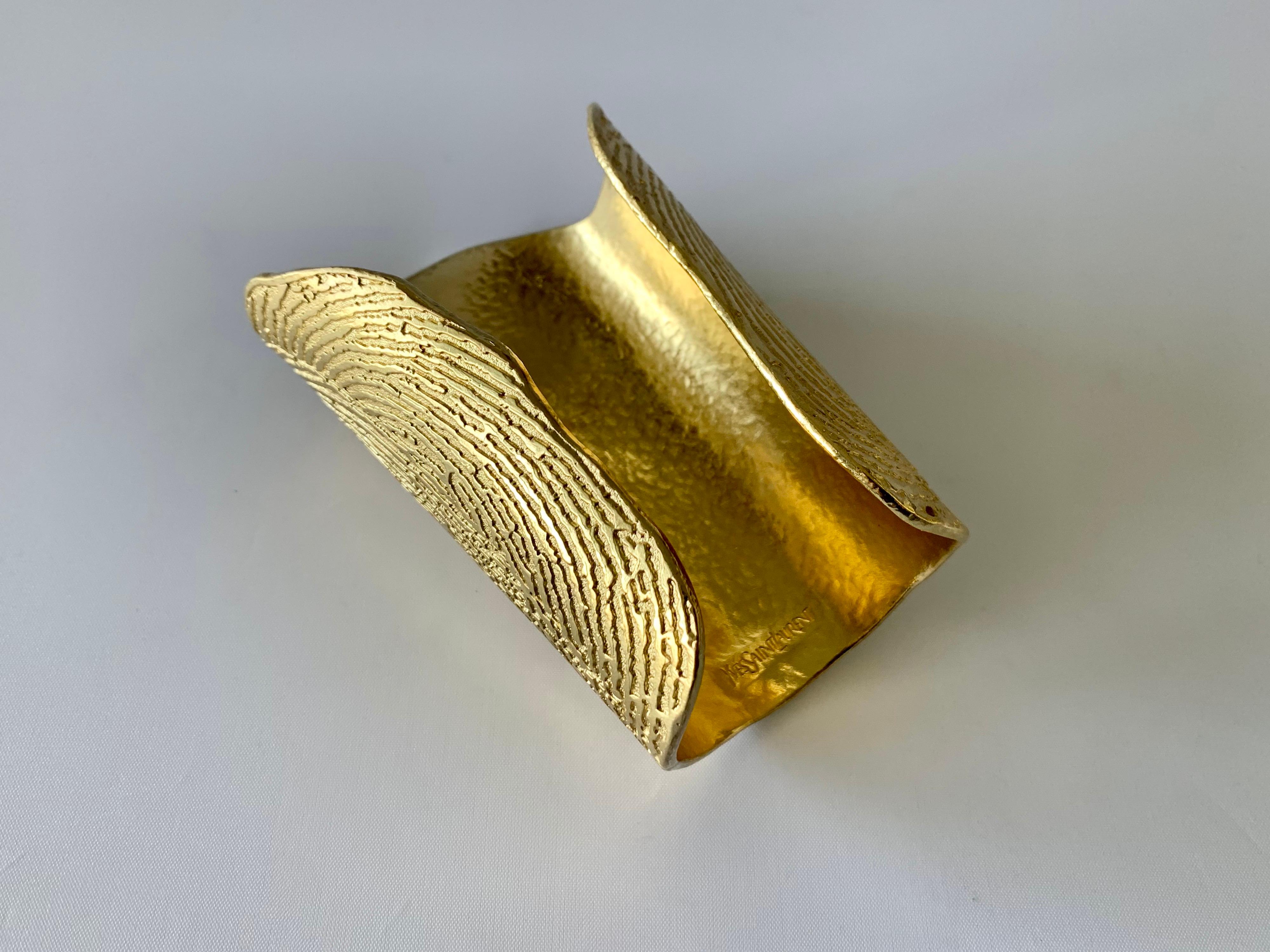 Massive Yves Saint Laurent Gold Print Cuff Bracelet  1