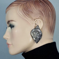 Massive YVES SAINT LAURENT Ysl by Robert Goossens Eye Shape Gunmetal Earrings