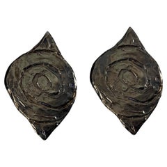 Massive YVES SAINT LAURENT Ysl by Robert Goossens Eye Shape Gunmetal Earrings