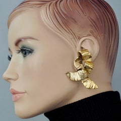 Massive YVES SAINT LAURENT Ysl by Robert Goossens Wrinkled Gilt Ribbon Earrings