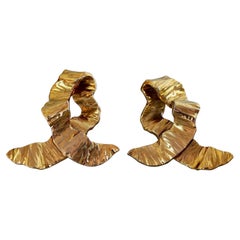 Massive YVES SAINT LAURENT Ysl by Robert Goossens Wrinkled Gilt Ribbon Earrings