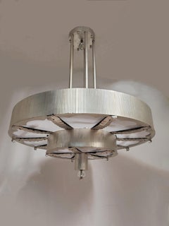 Massively Large Mid-Century Modern Silver Leaf + Plexiglass Circular Chandelier