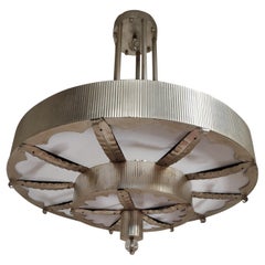 Massively Large Mid-Century Modern Silver Leaf + Plexiglass Circular Chandelier
