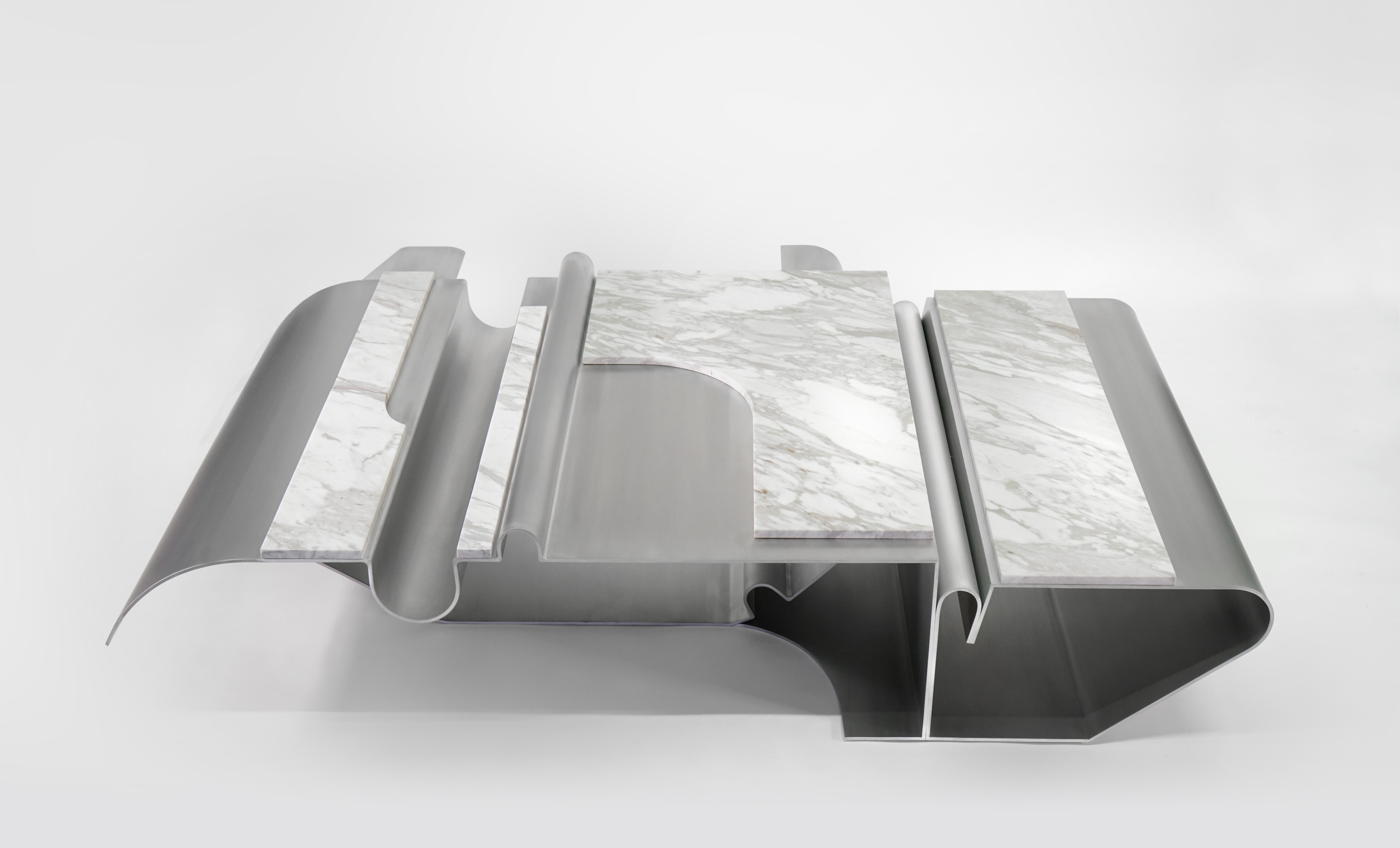 Massless Coffee Table, Aluminum, Volaskas Adara Marble by Todomuta Studio In New Condition For Sale In Beverly Hills, CA