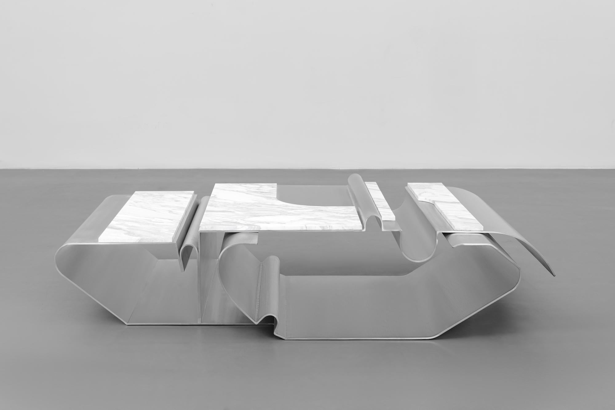 Contemporary Massless Coffee Table, Aluminum, Volaskas Adara Marble by Todomuta Studio For Sale