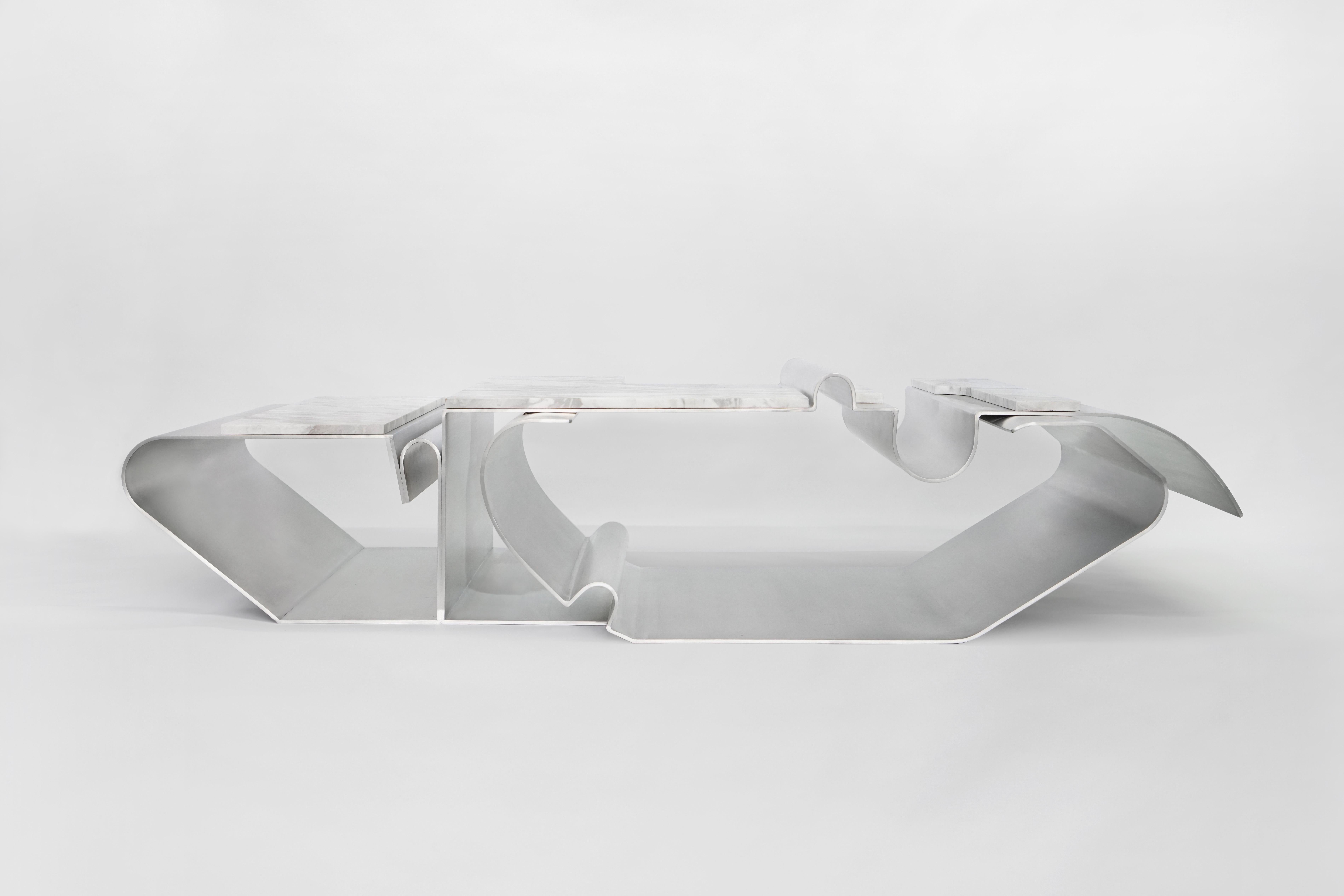 European Massless Coffee Table, Aluminum, Volaskas Adara Marble by Todomuta Studio For Sale