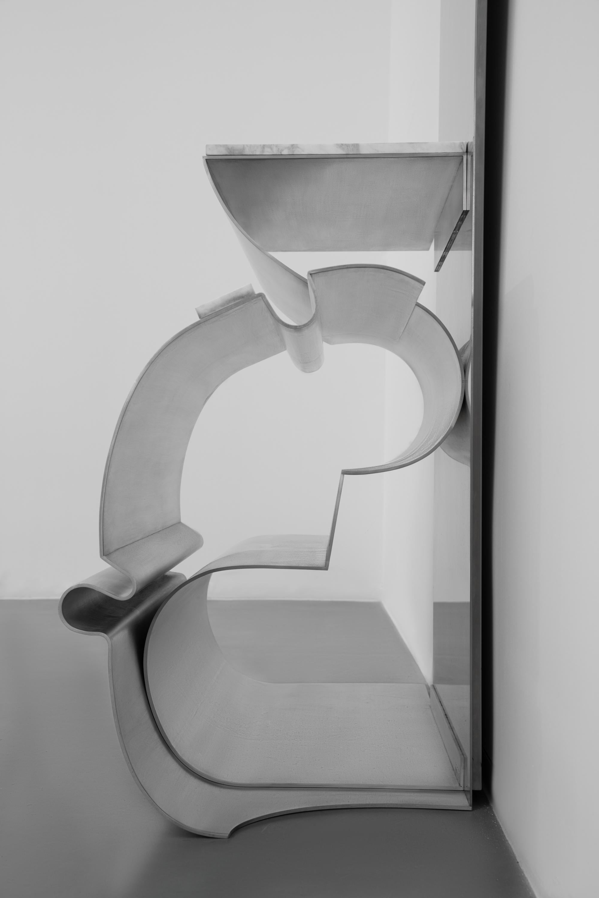 Massless Console, Aluminum, Mirror, Steel, Marble by Todomuta Studio For Sale 9