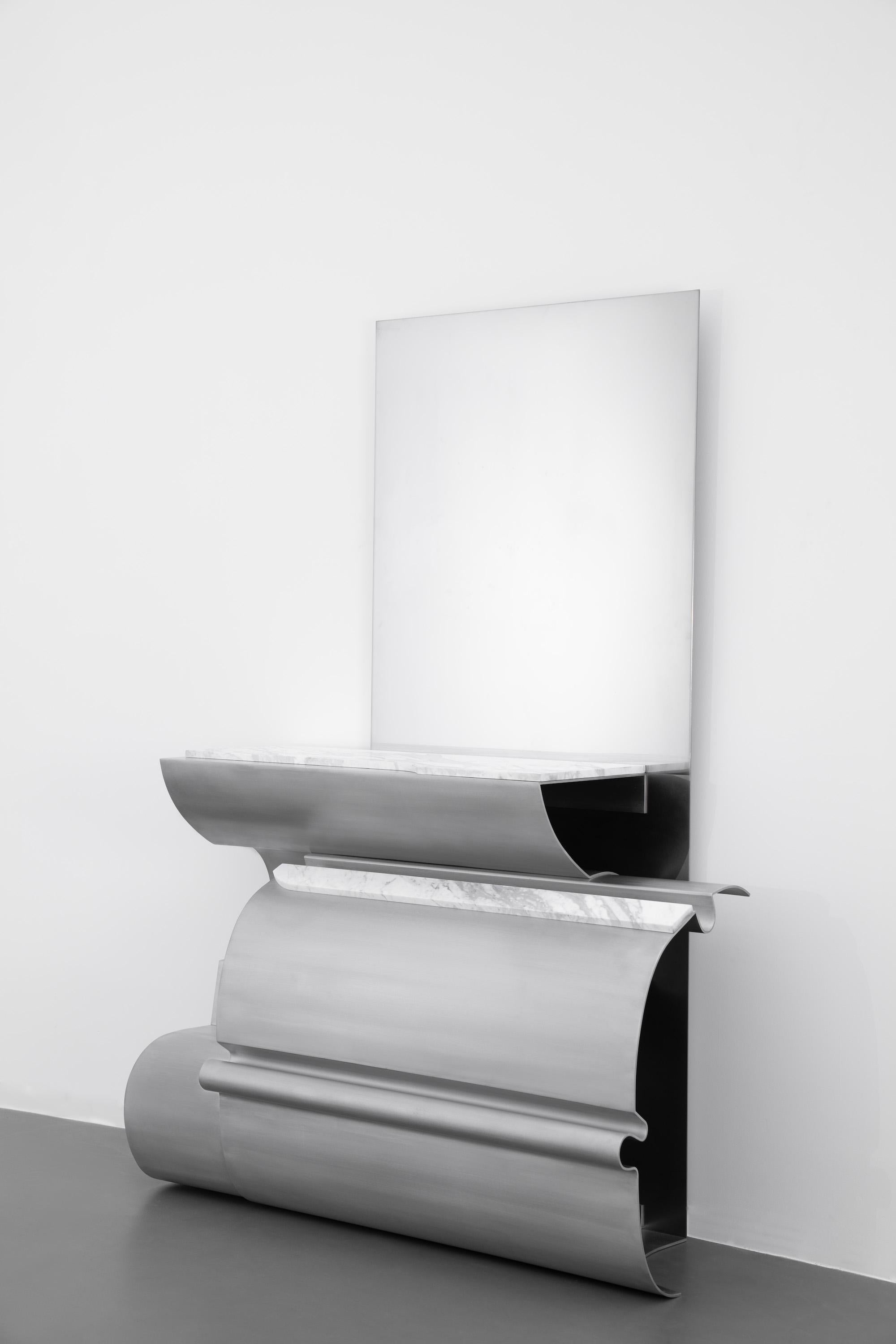 Massless Console, Aluminum, Mirror, Steel, Marble by Todomuta Studio For Sale 1