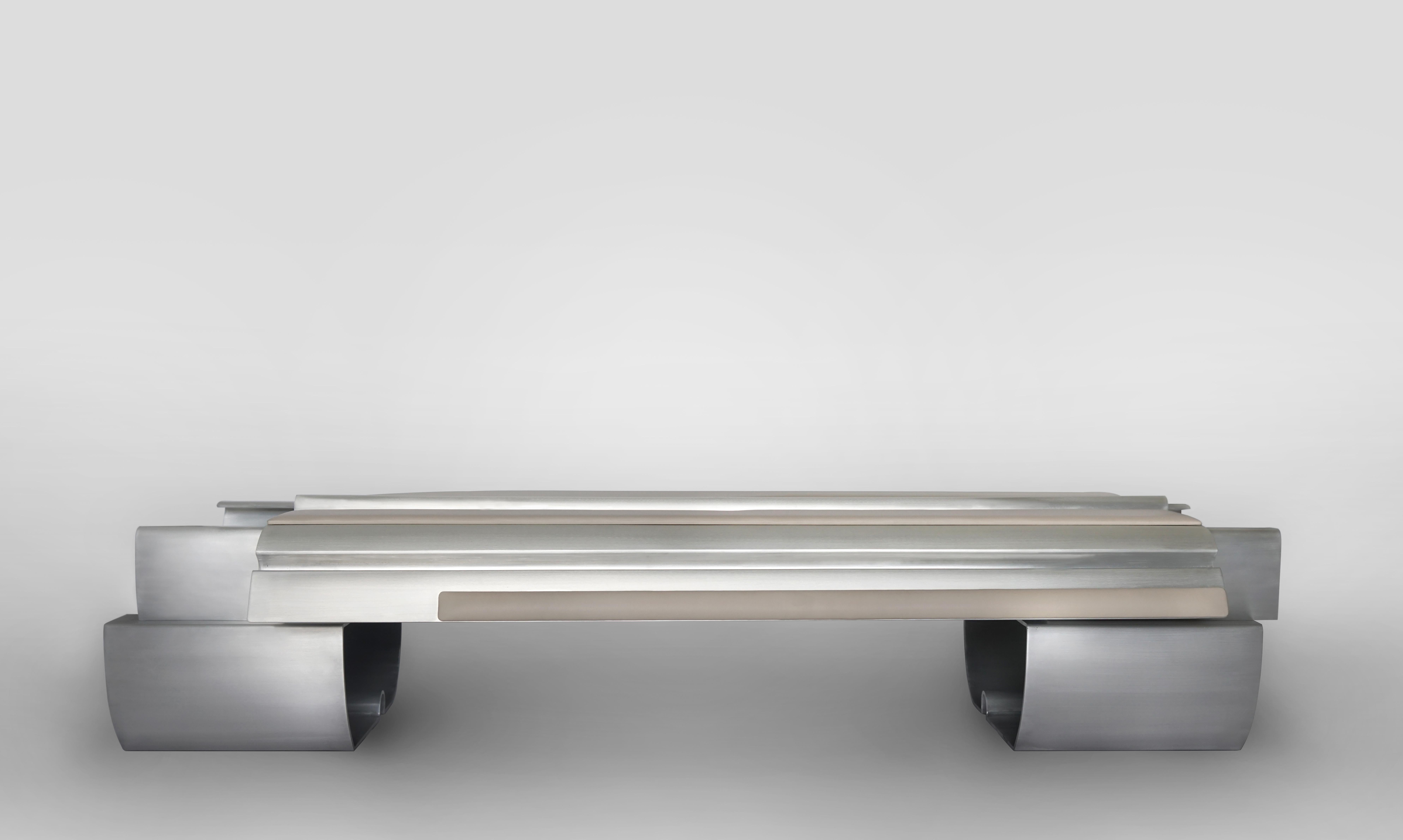 Spanish Massless Double Bench, Aluminum, Leather by Todomuta Studio For Sale