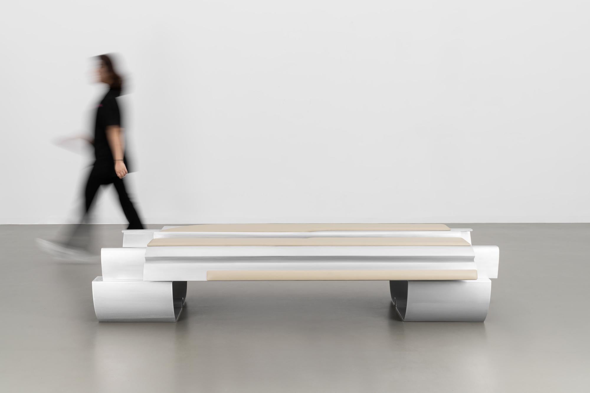 Contemporary Massless Double Bench, Aluminum, Leather by Todomuta Studio For Sale