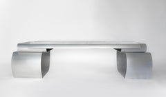 MASSLESS Long Desk, Stainless Steel, White Marble, by Todomuta Studio