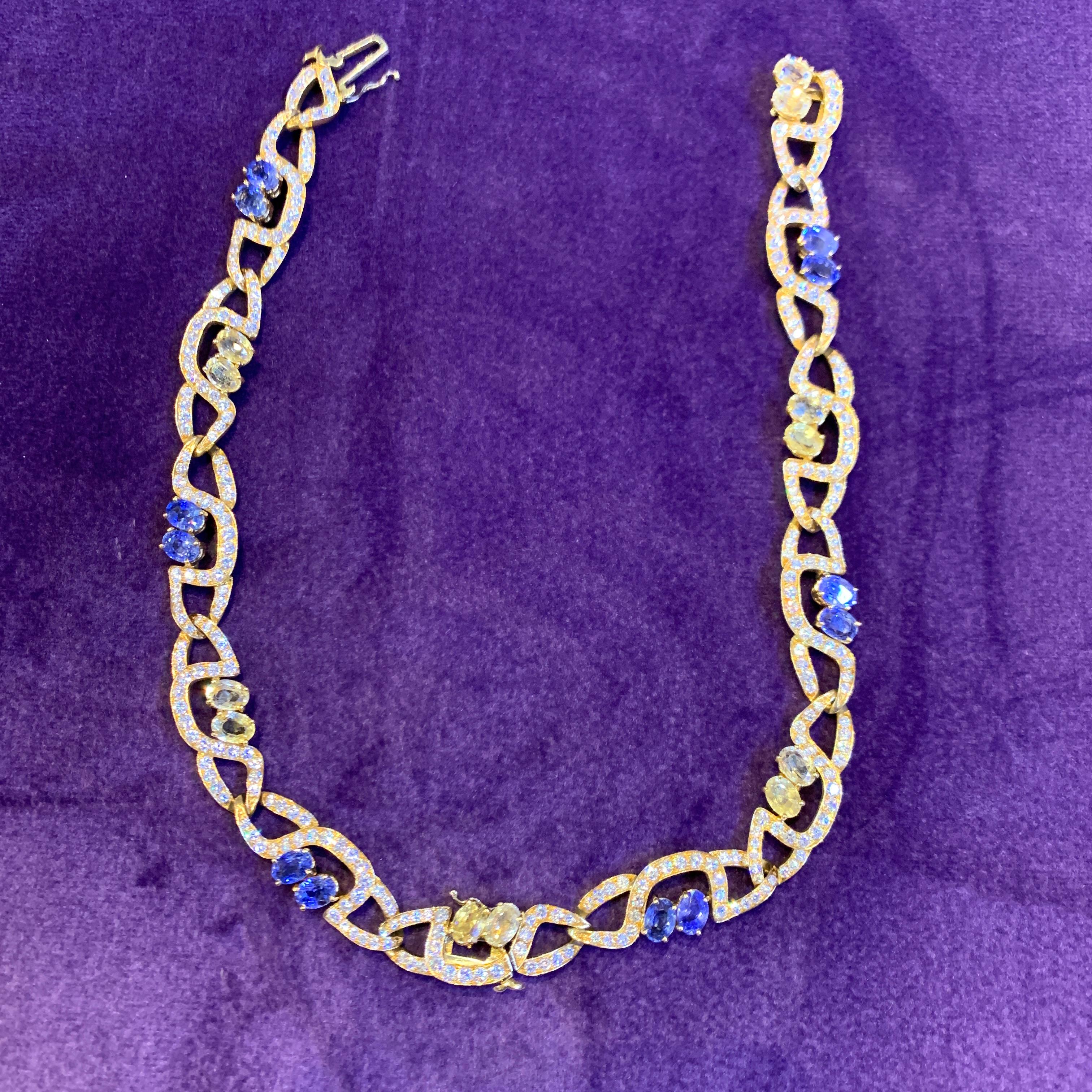 Massoni Saphir- und Diamant-Halskette  im Angebot 5